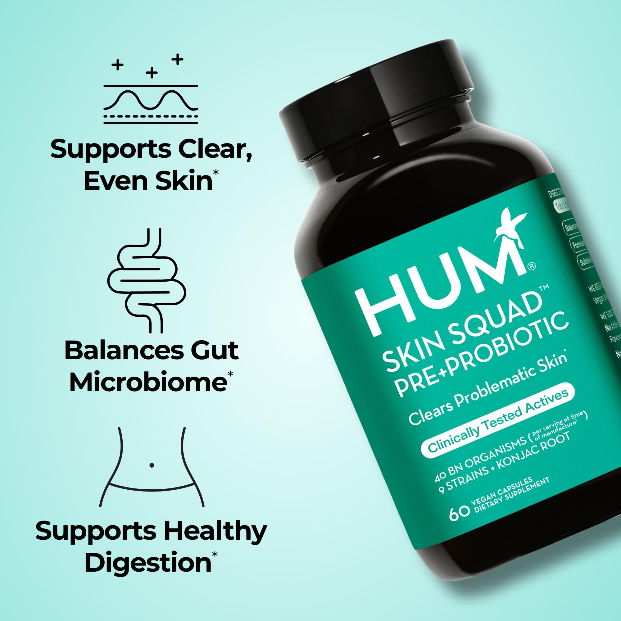 HUM Prebiotic + Probiotic Capsules side view