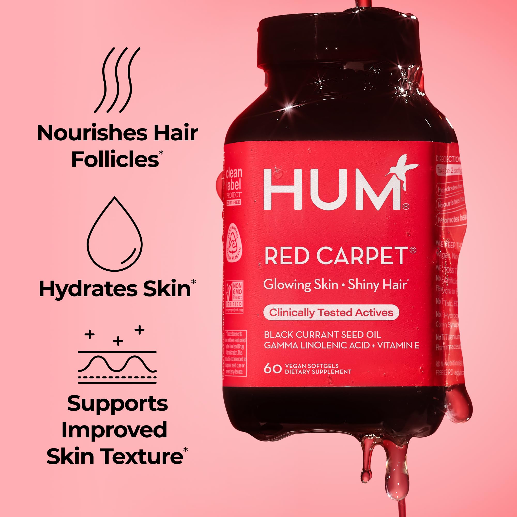 HUM Red Carpet Vitamin E & Black Currant Seed Oil Supplement packaging
