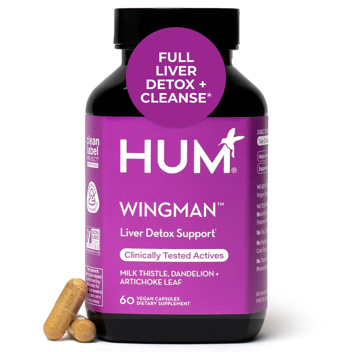 HUM Wing Man Milk Thistle Supplement 60 vegan capsules front view