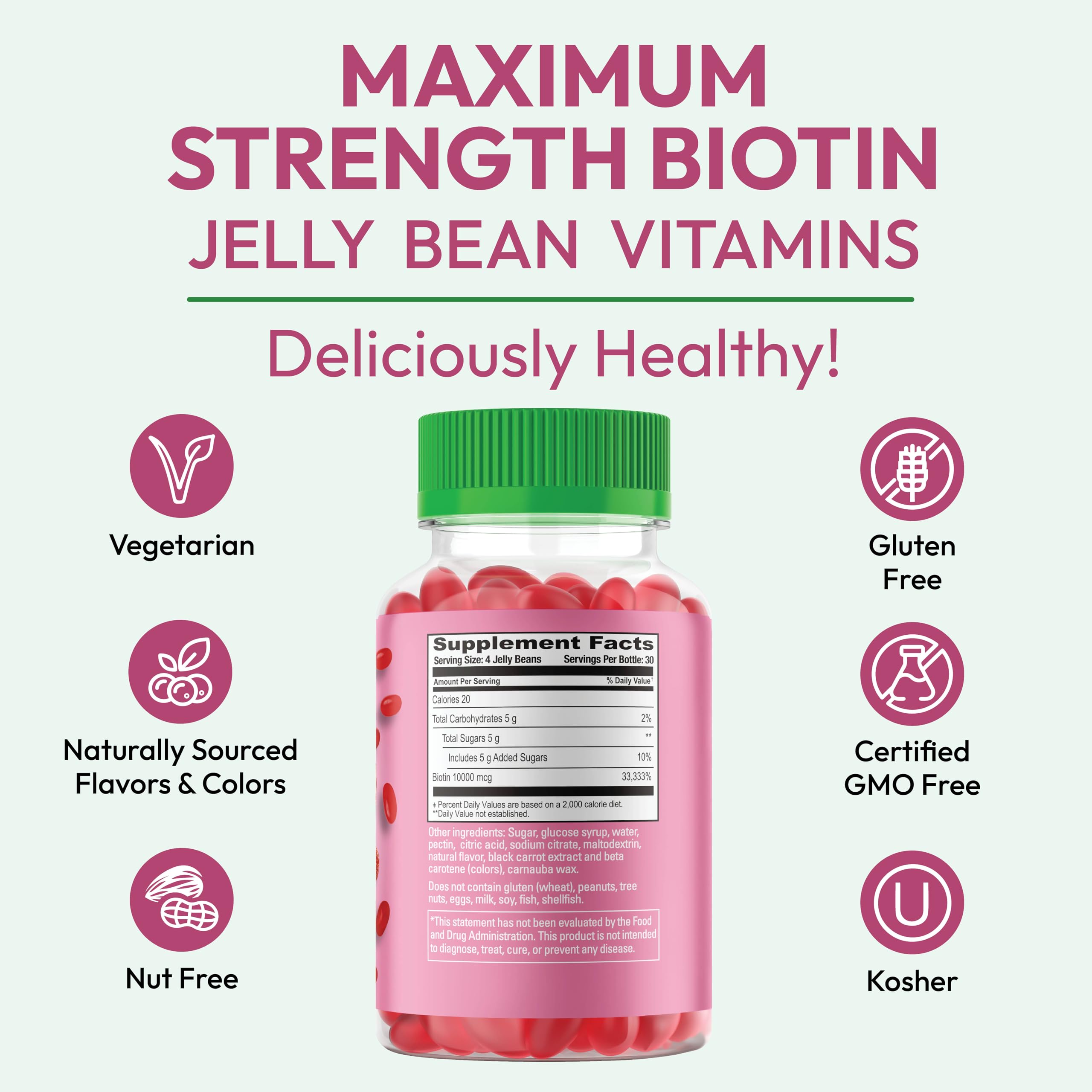 Human Beanz Biotin Jelly Bean Gummies displayed with fresh strawberries