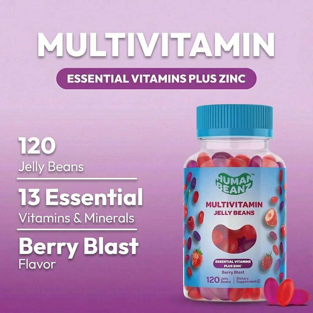 Human Beanz Multivitamin Jelly Bean Gummies side view showing ingredients
