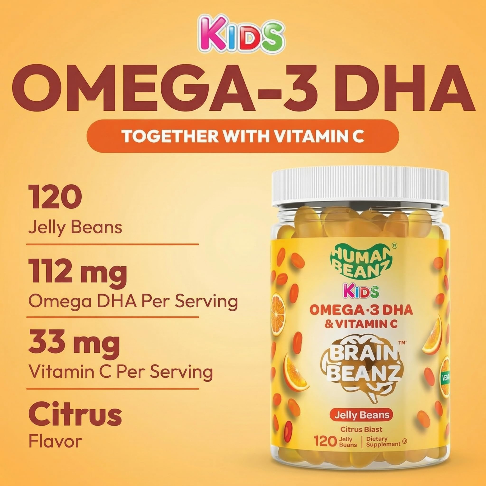 Human Beanz Omega-3 Kids Gummies jelly beans in Citrus Blast flavour