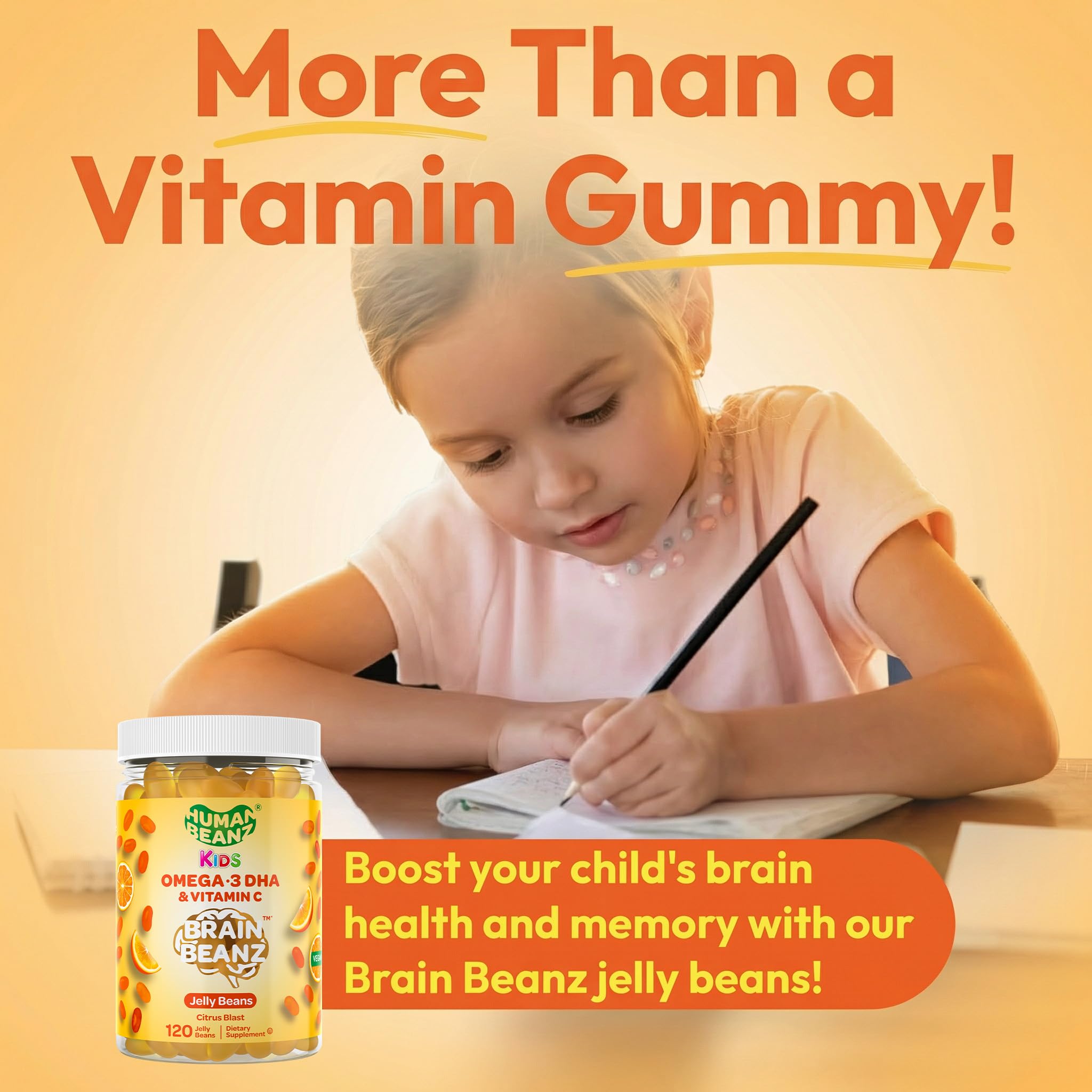 Human Beanz Omega-3 Kids Gummies on a kitchen counter