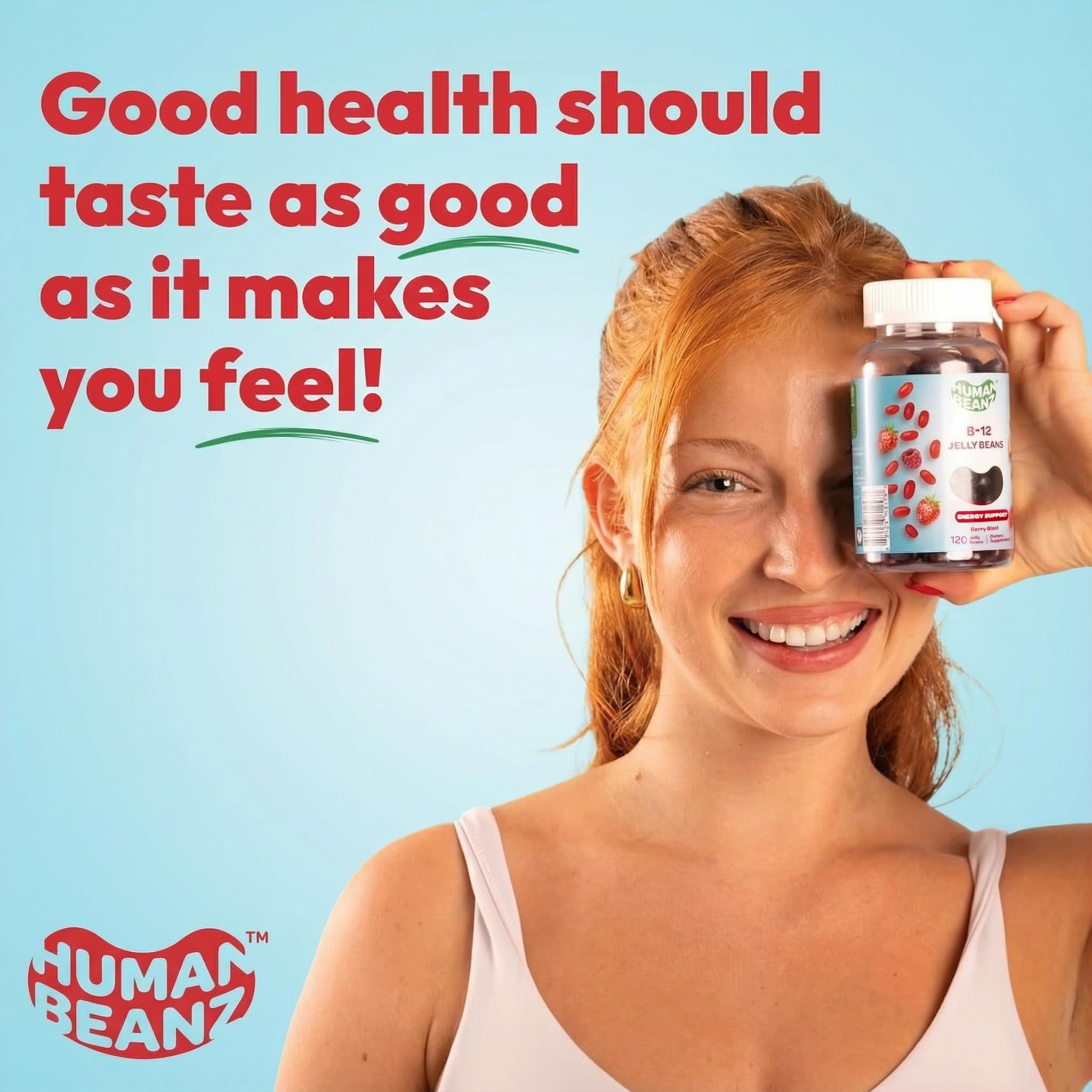 Human Beanz Vitamin B12 Jelly Bean Gummies on a table