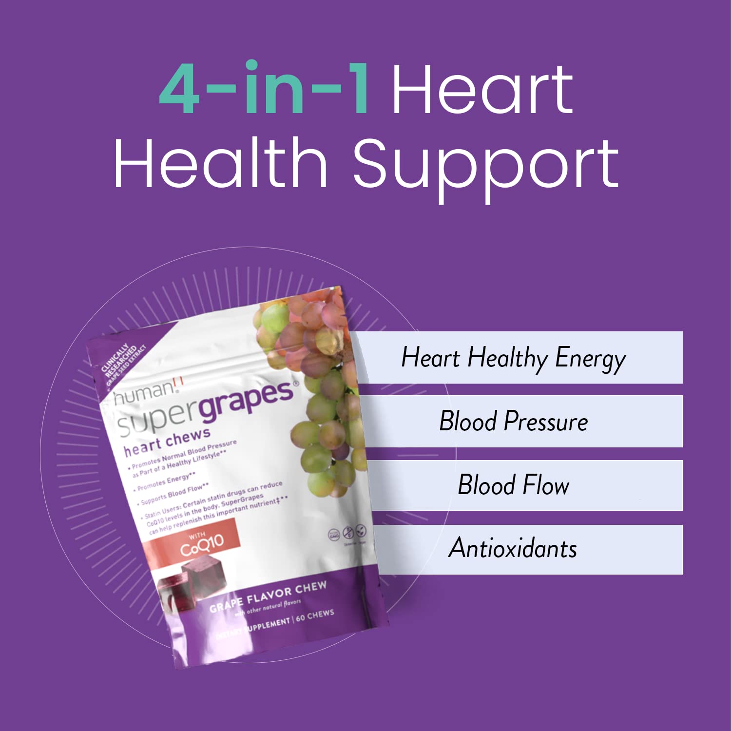HumanN SuperGrape Chews with CoQ10 nutritional information