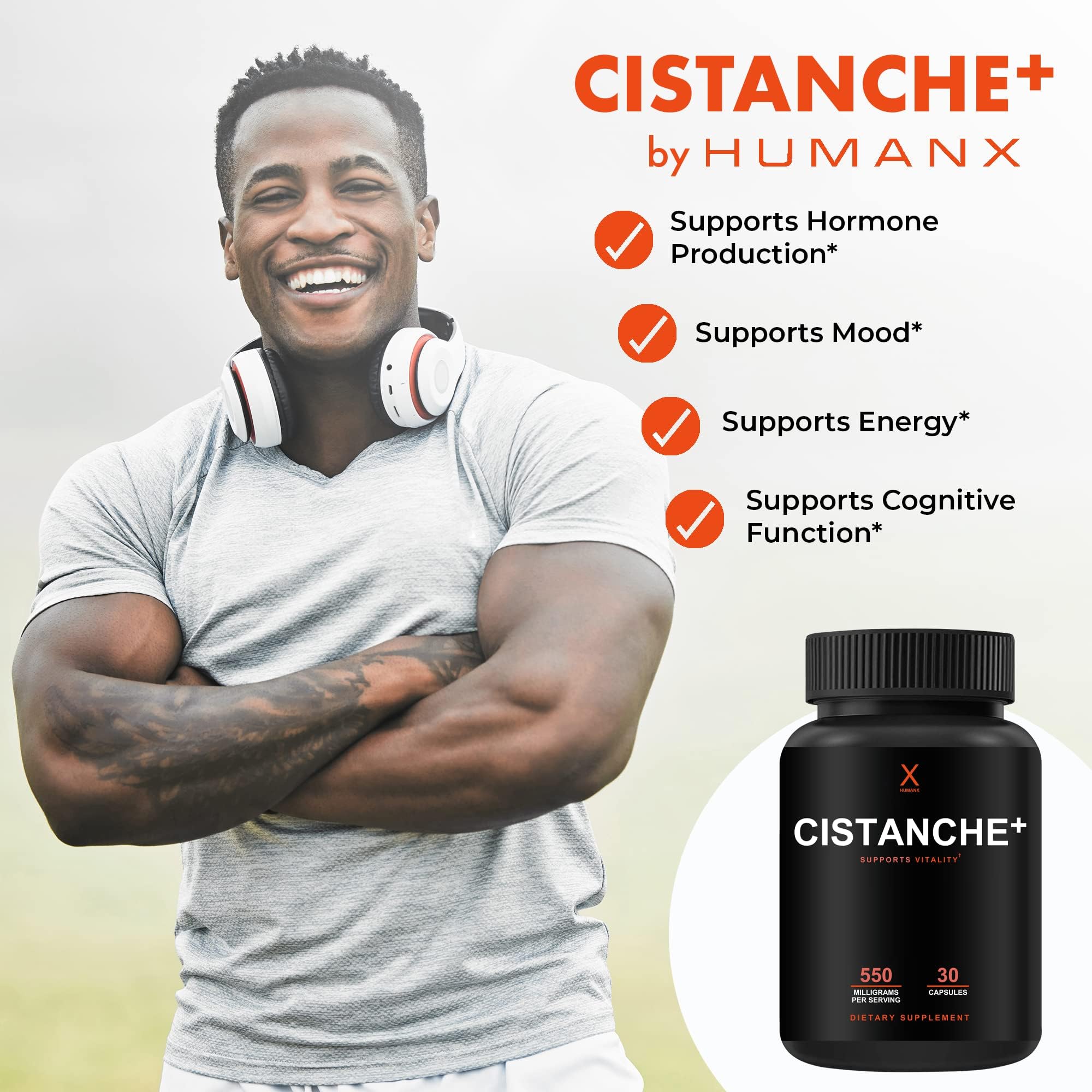 HUMANX Cistanche+ supplement side view showing ingredients list