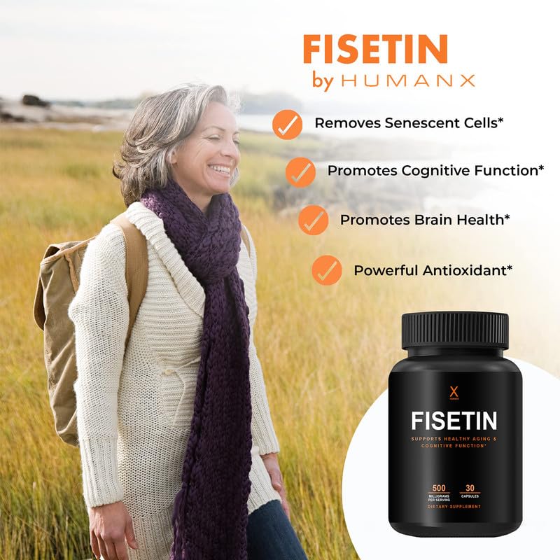 HUMANX Fisetin 500mg supplement bottle with label