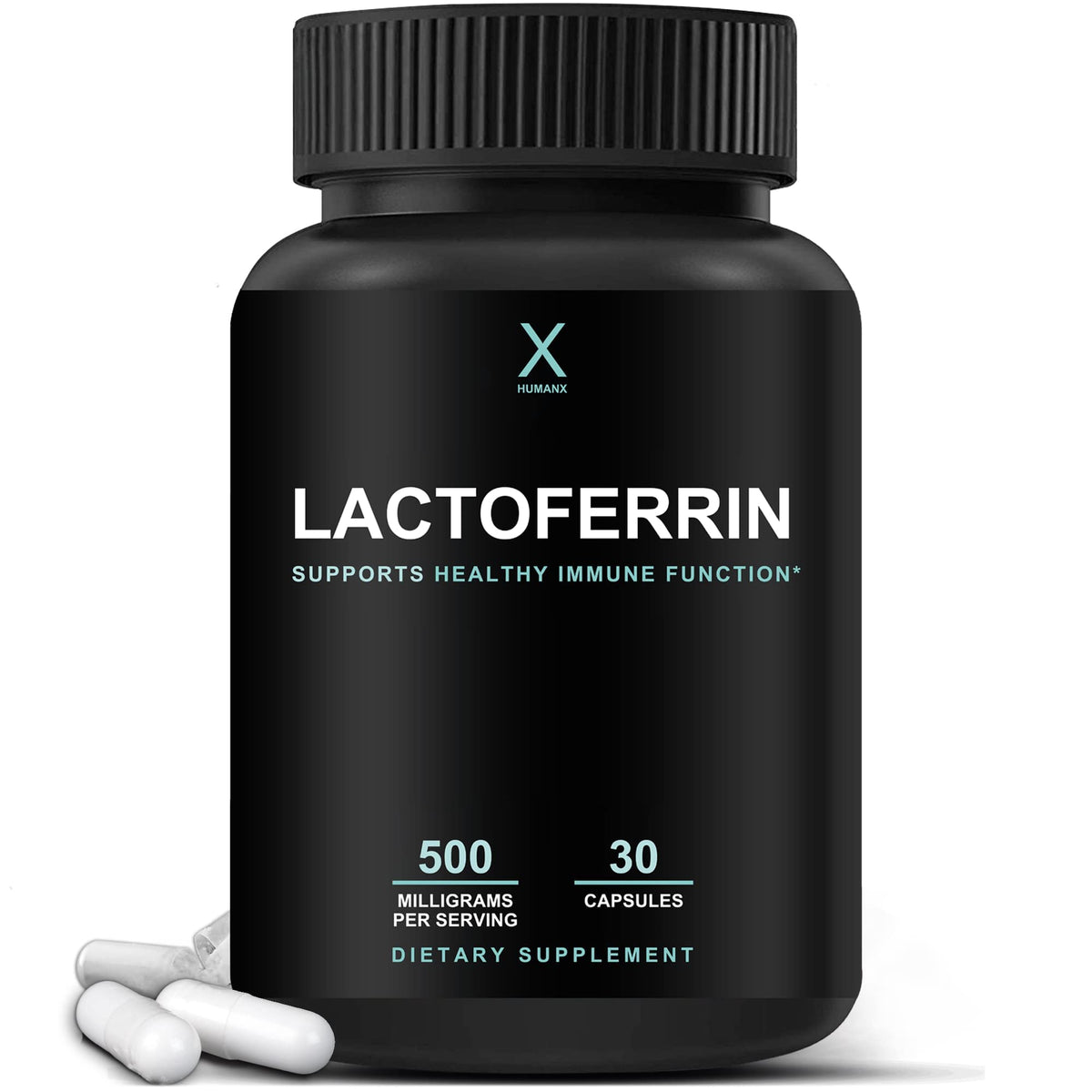 HUMANX Lactoferrin 500mg Iron Supplement Capsules front view