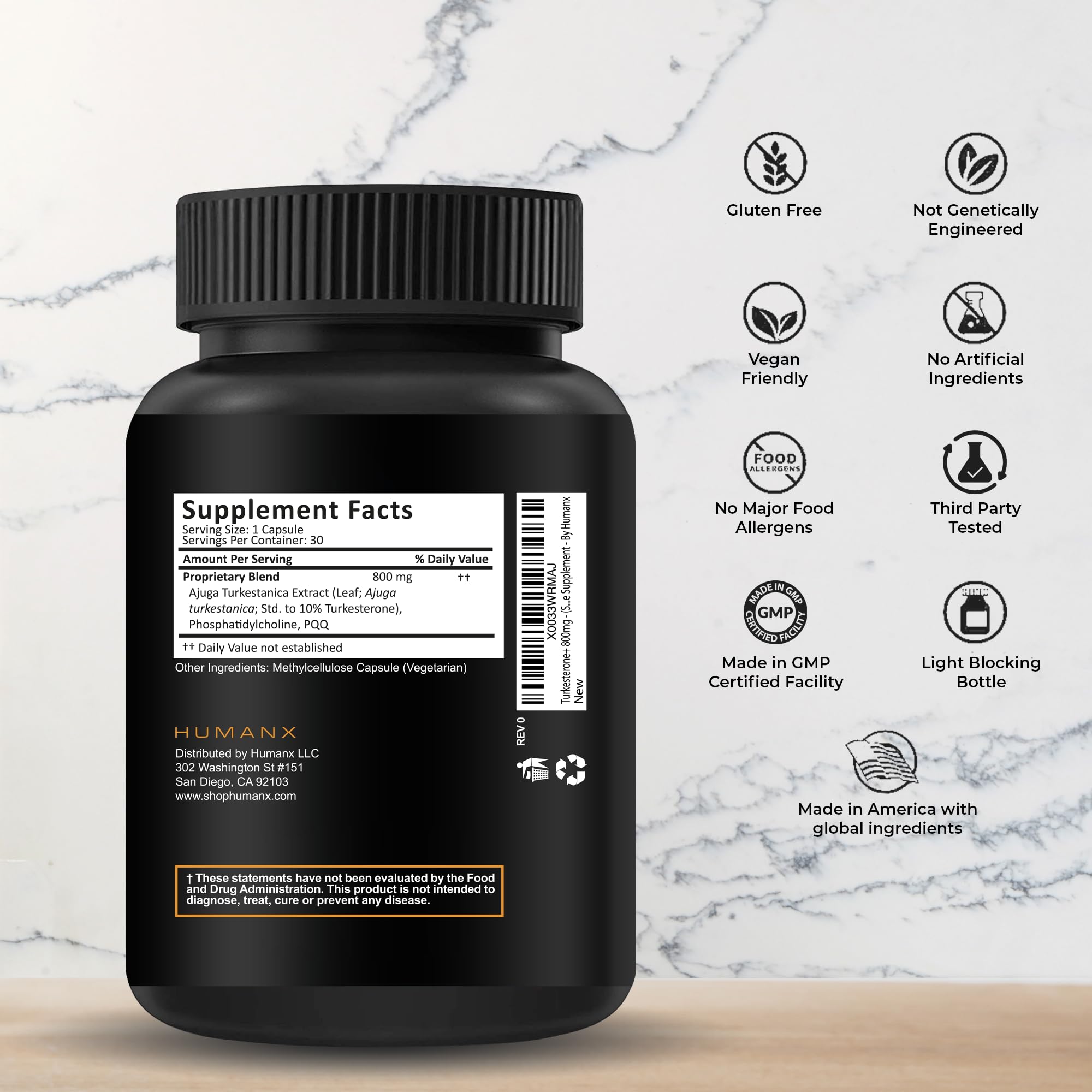 HUMANX Turkesterone+ 800MG supplement side view