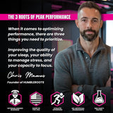 HUMBLEROOTS PERFORMANCE Sleep Supplement Capsules with a glass of water