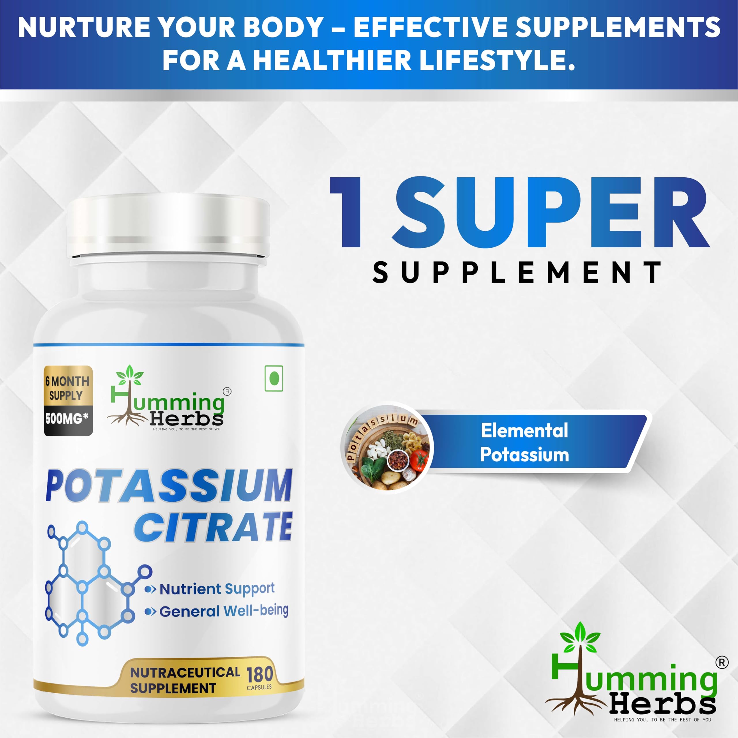 Humming Herbs Potassium Citrate 500mg ingredients list