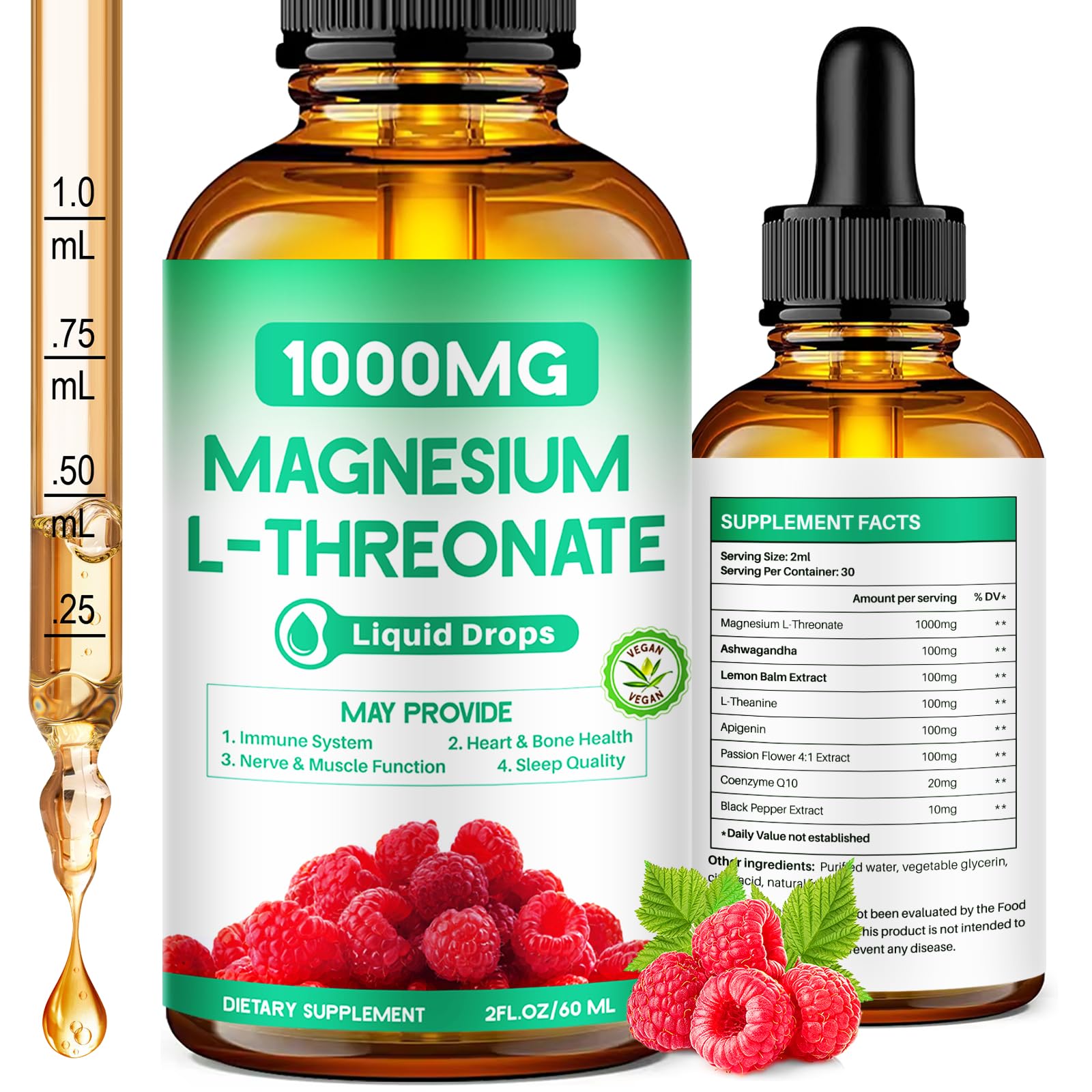 HUNJIXQ Magnesium L-Threonate Liquid Supplement bottle front view
