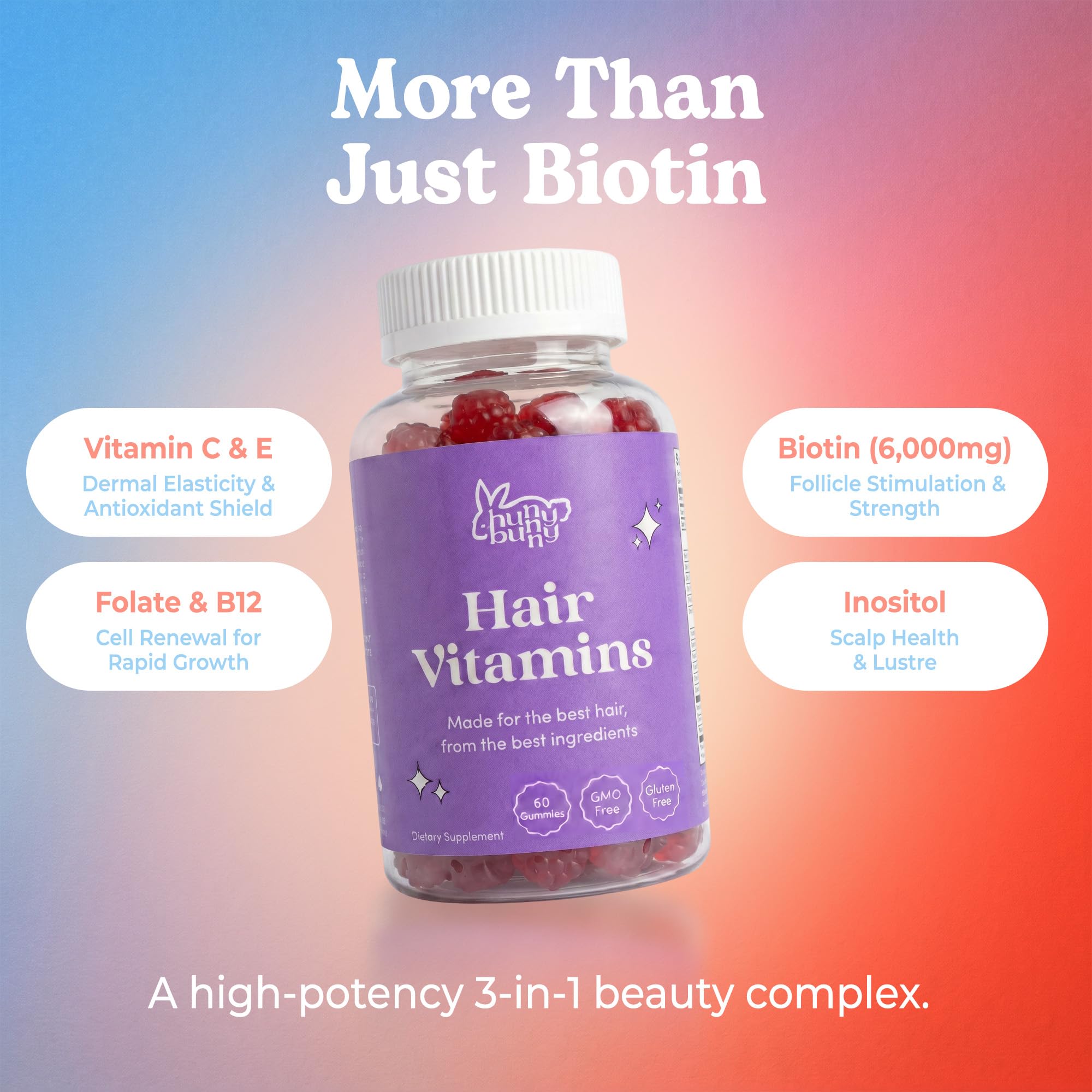 Hunny Bunny Biotin Gummies packaging with ingredients list