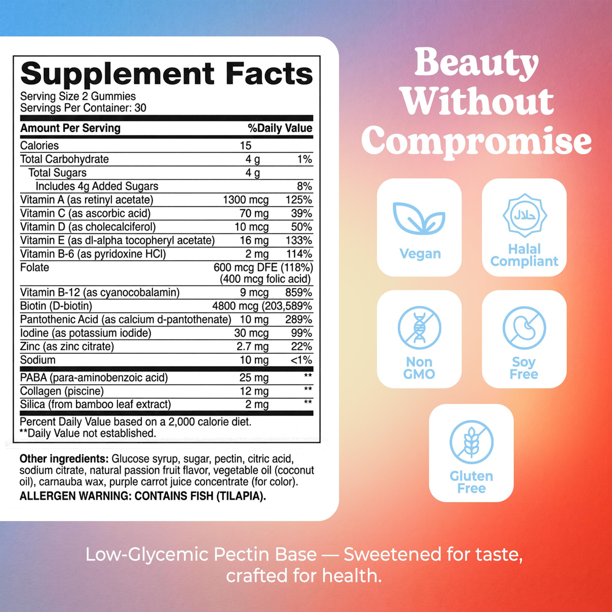 Hunny Bunny Biotin Gummies side view showing nutritional information