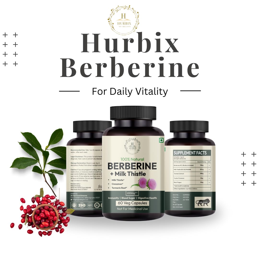 HURBIX NUTRITION Berberine 1300 mg supplement side view