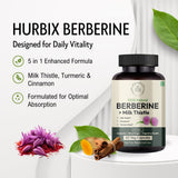 HURBIX NUTRITION Berberine 1300 mg supplement with Milk Thistle and Turmeric