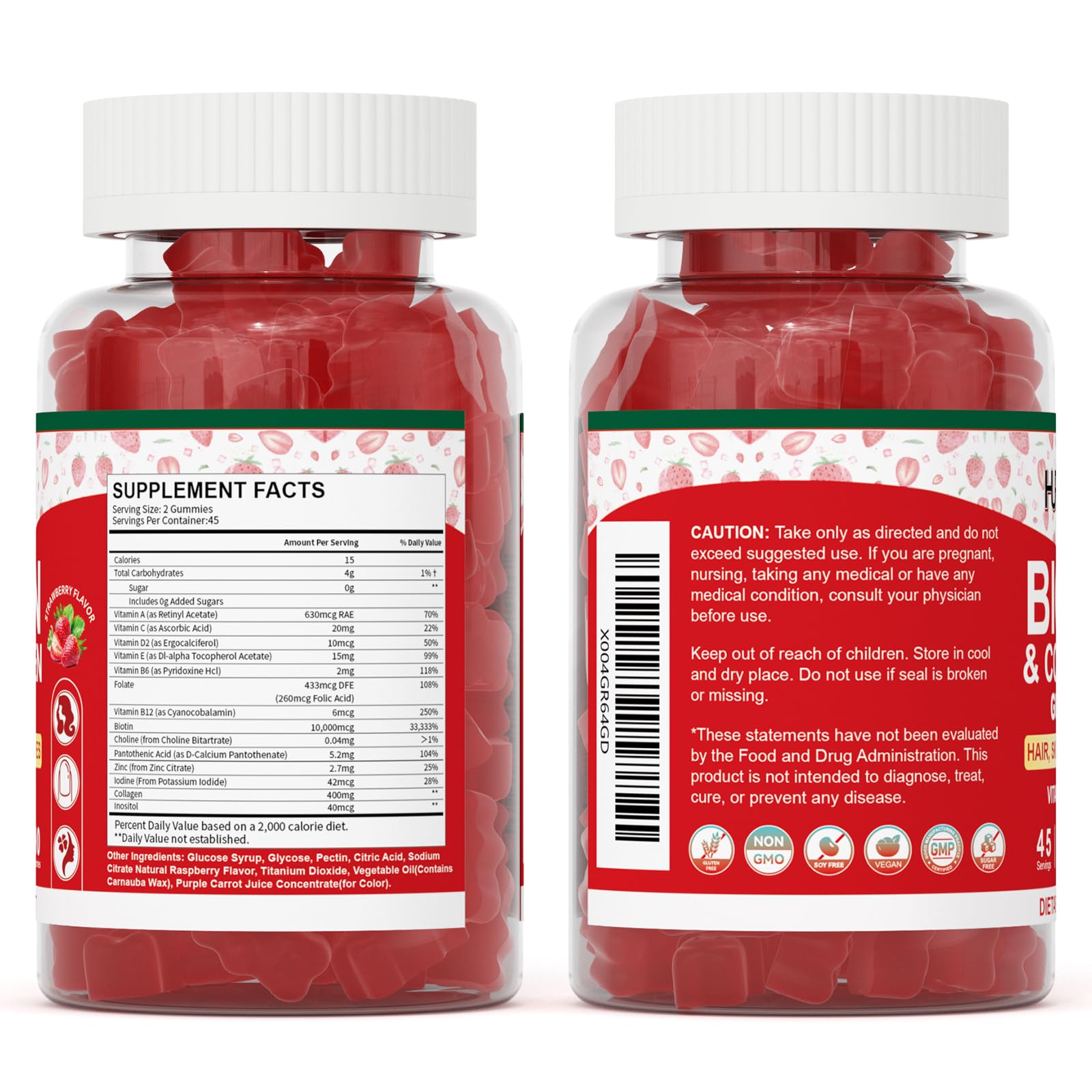 Hurdilen Biotin Gummies back view with nutritional information