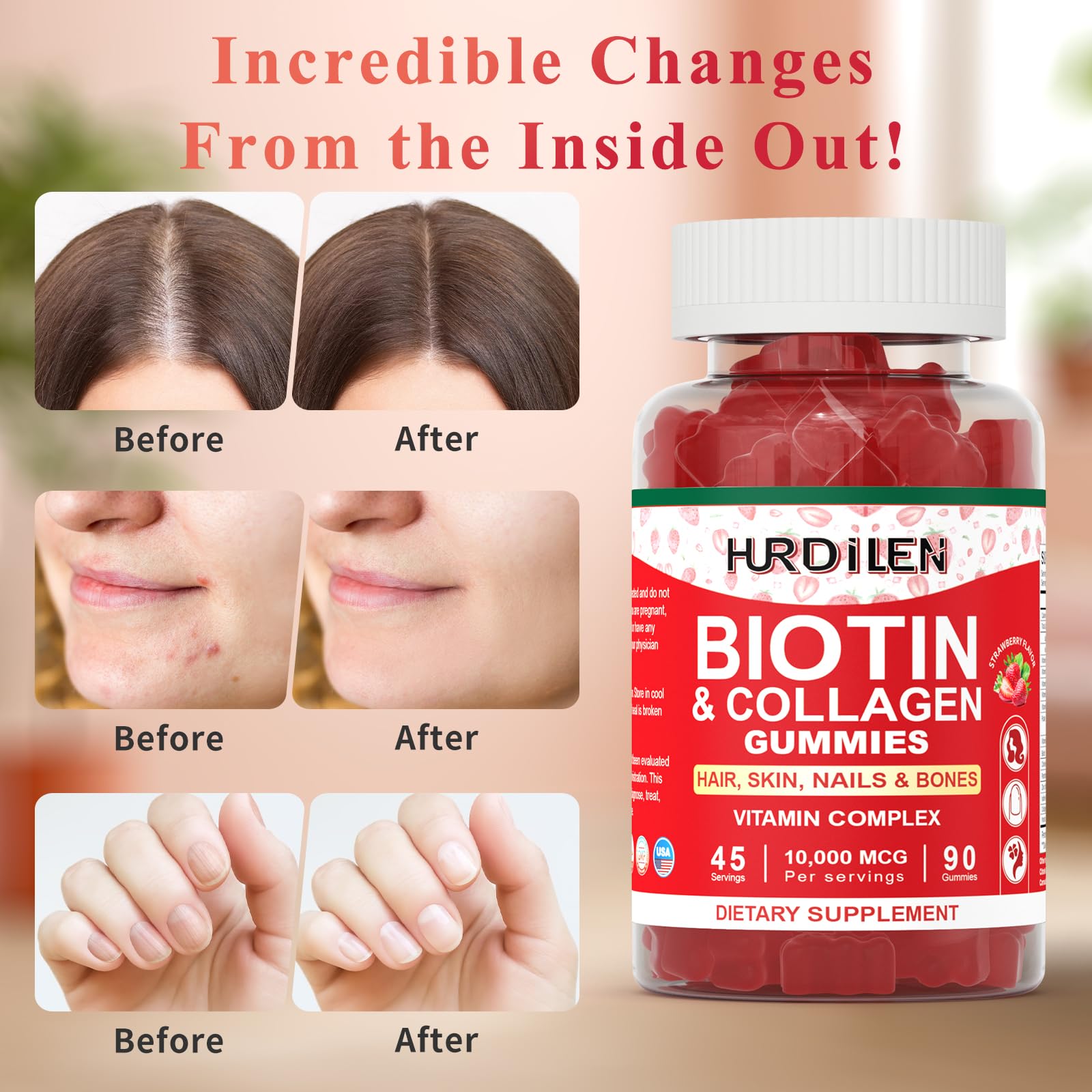Hurdilen Biotin Gummies ingredients list on the packaging
