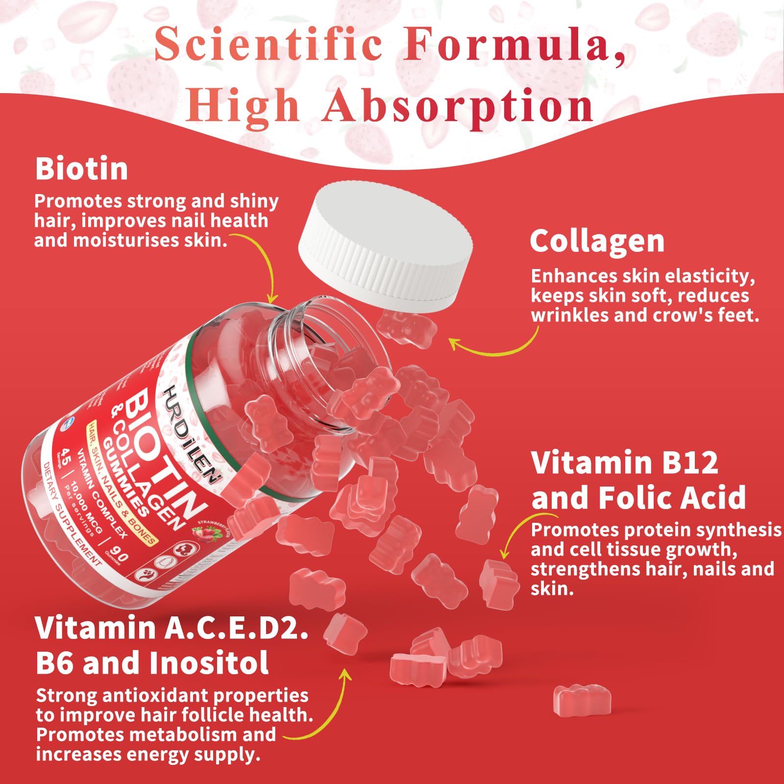 Hurdilen Biotin Gummies lifestyle scene with a person holding the bottle
