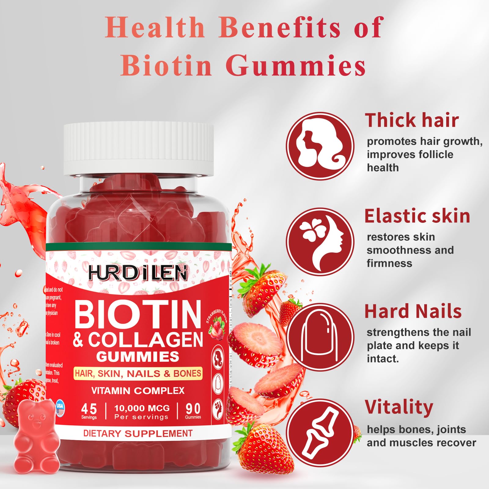 Hurdilen Biotin Gummies with natural strawberry flavour description