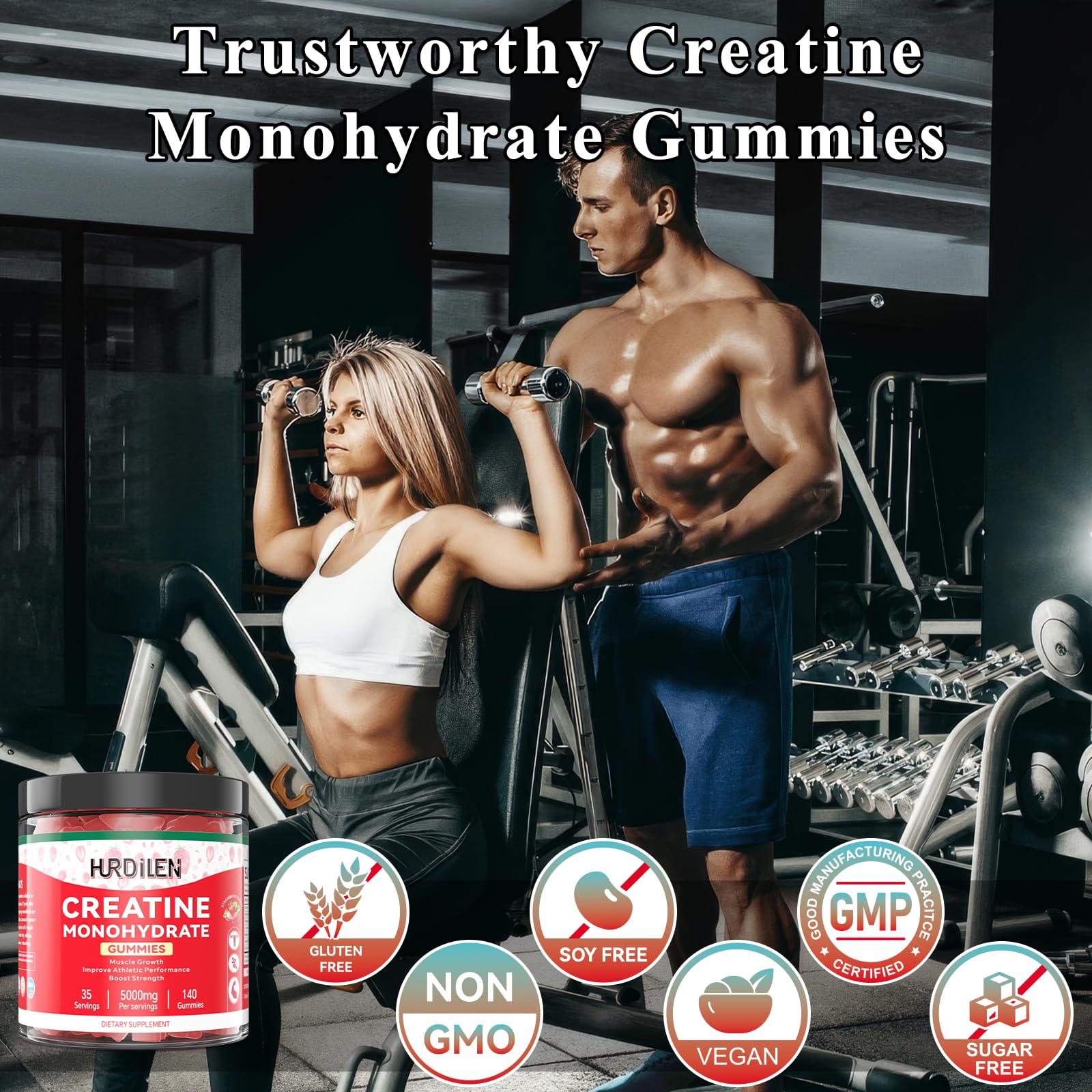 Hurdilen Creatine Monohydrate Gummies on a travel bag