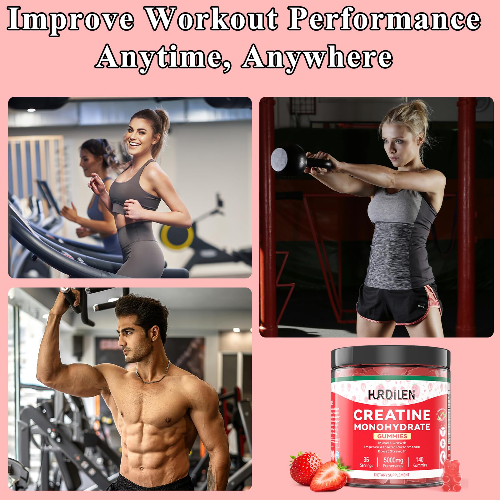 Hurdilen Creatine Monohydrate Gummies with workout gear