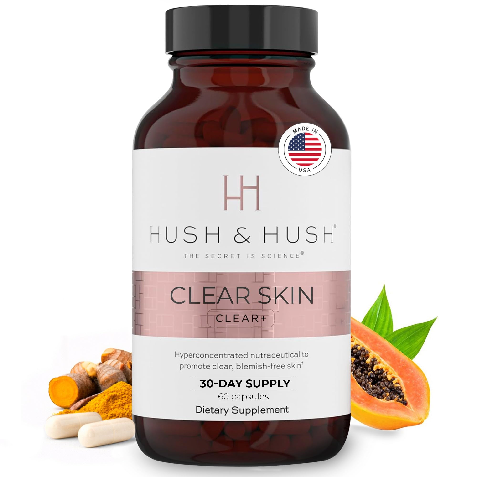Hush & Hush Turmeric Skin Care Supplement front view