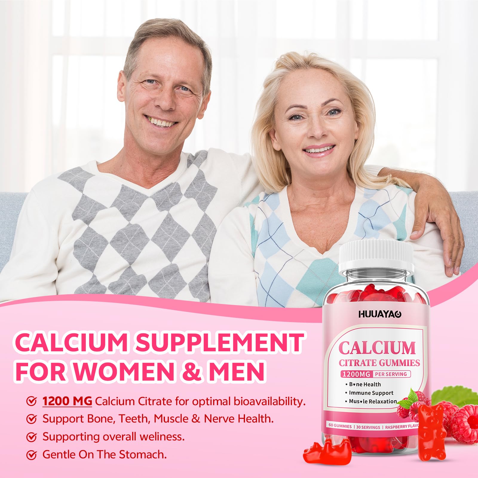 HUUAYAO Calcium Citrate Gummies 1200mg gummies on a table
