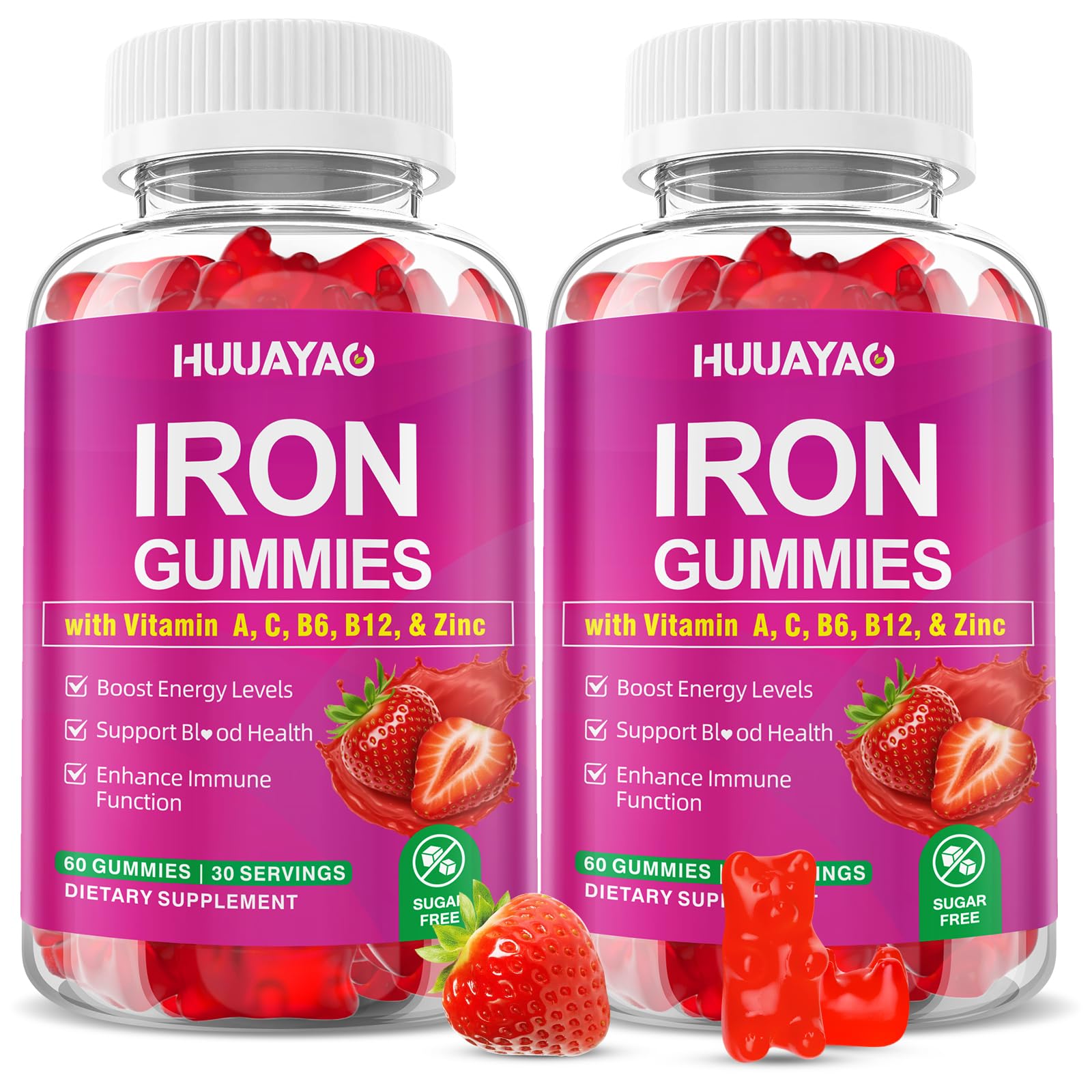 HUUAYAO Iron Gummies 60 count bottle front view