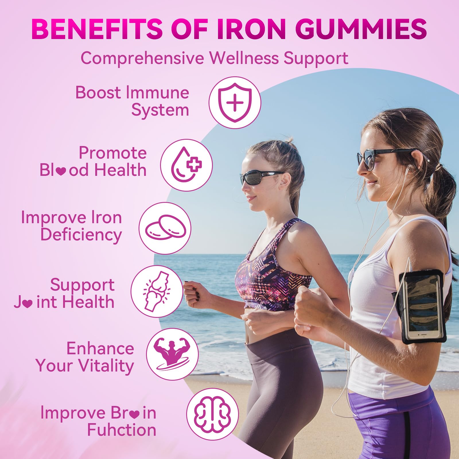 HUUAYAO Iron Gummies nutritional information label