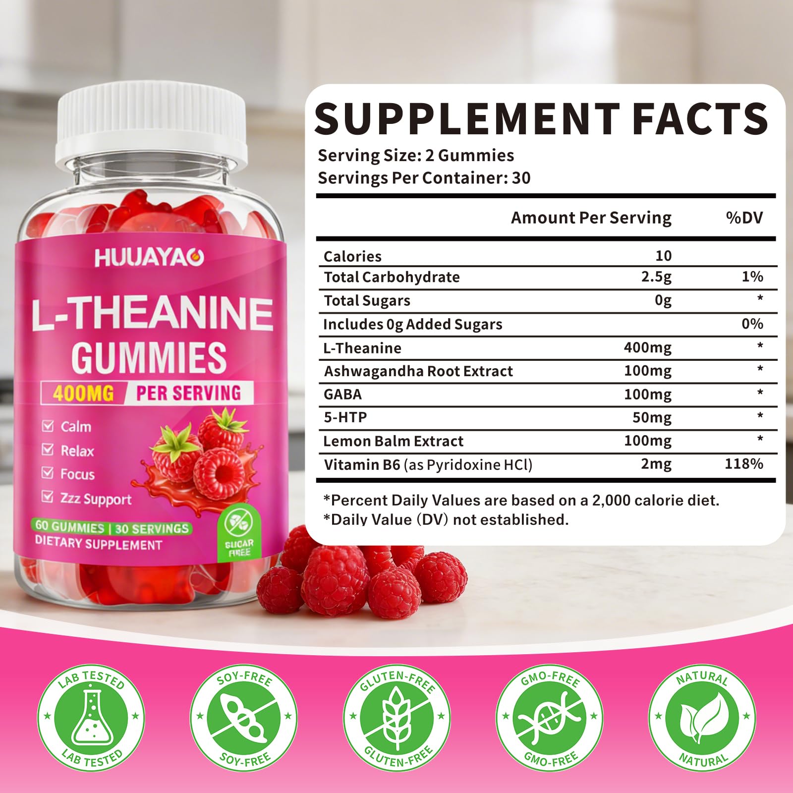 HUUAYAO L-Theanine Gummies packaging side view