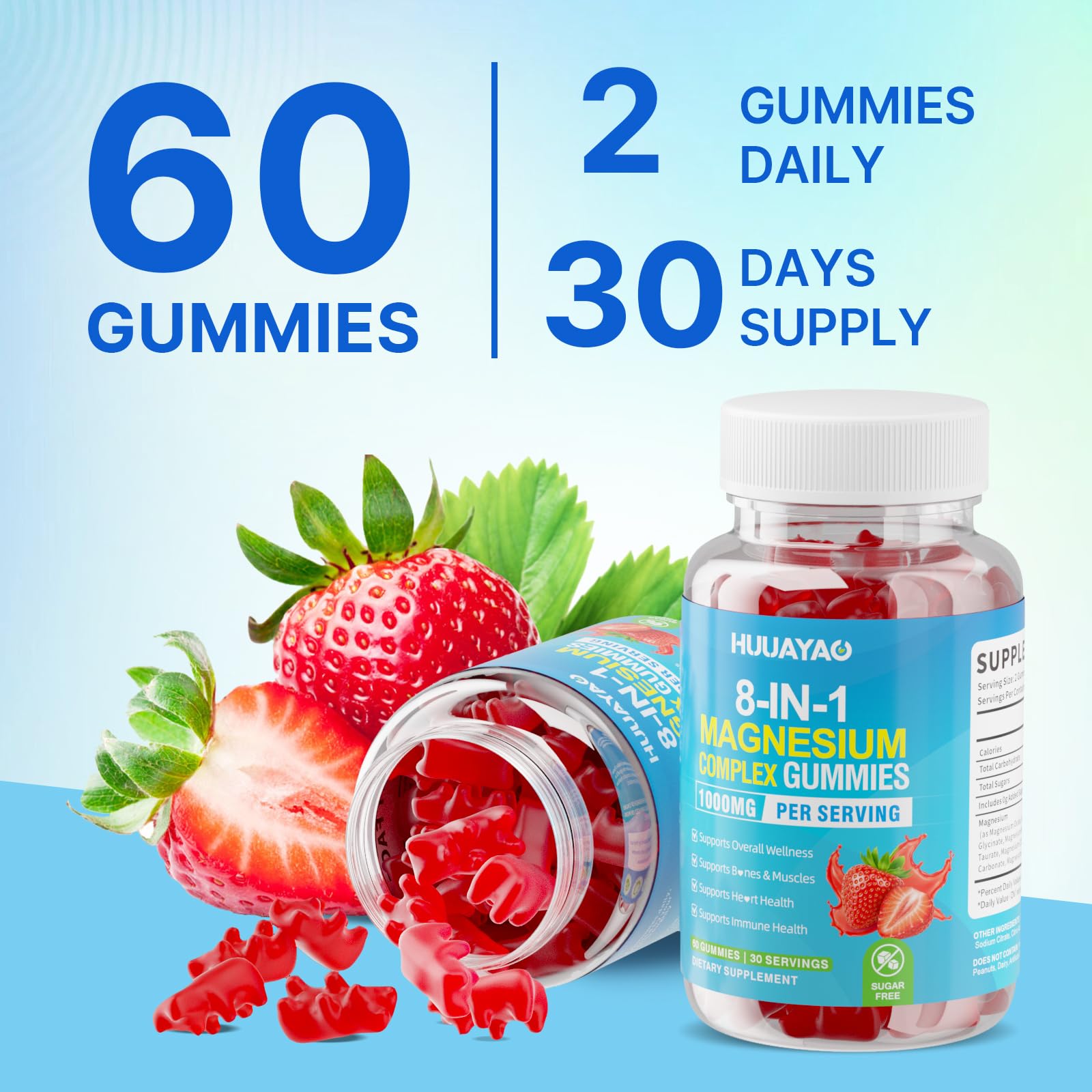 HUUAYAO Magnesium Complex Gummies on a kitchen counter