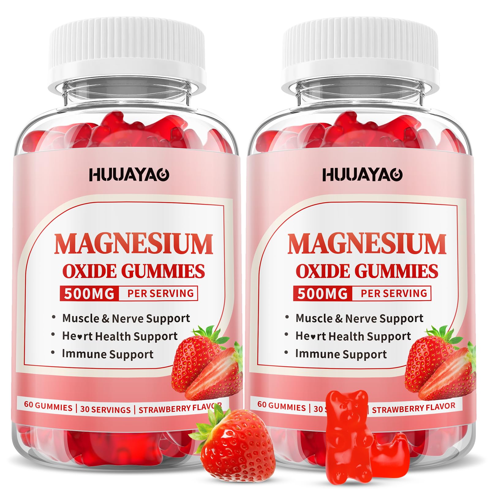 HUUAYAO Magnesium Oxide Gummies 500mg front view with packaging
