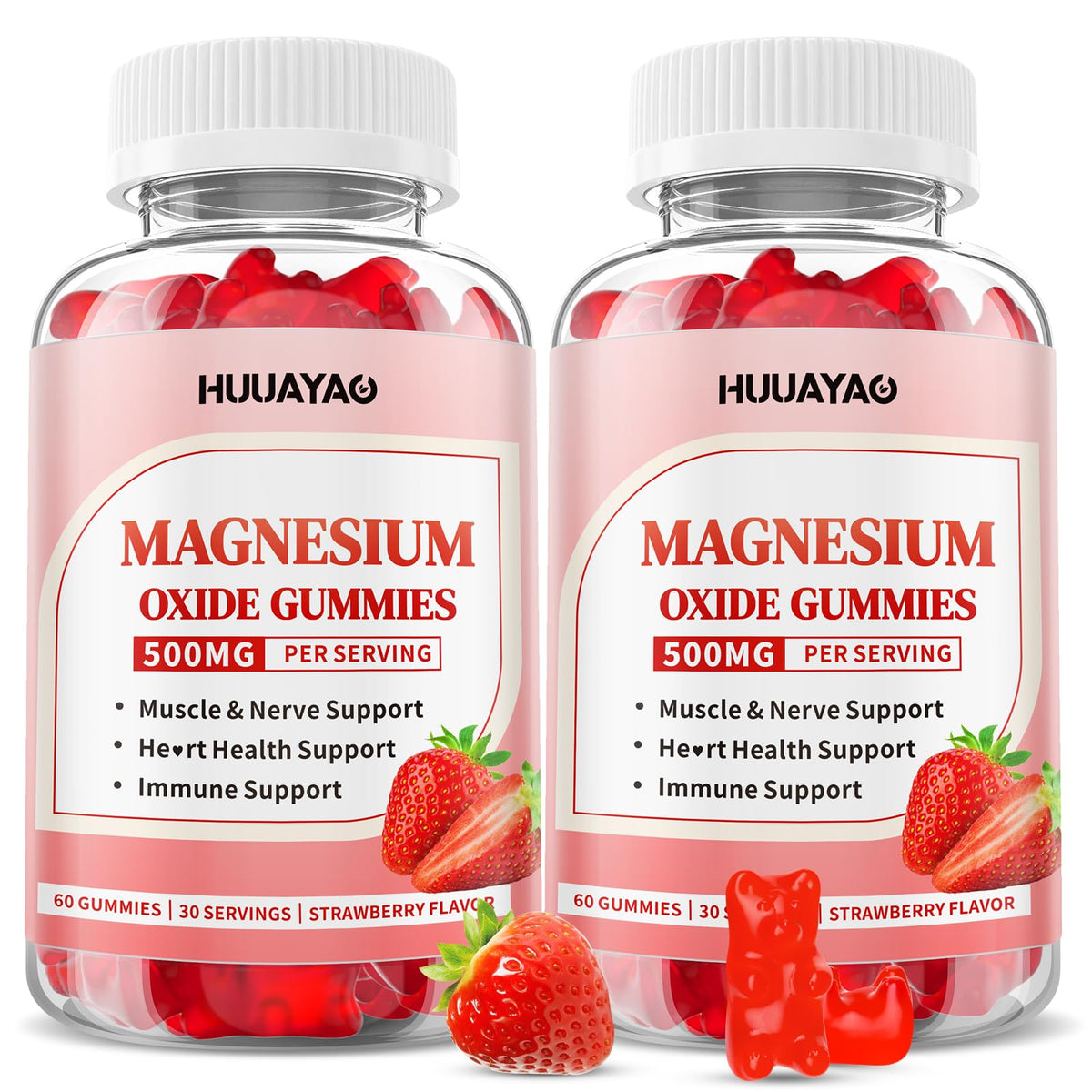 HUUAYAO Magnesium Oxide Gummies 500mg front view with packaging