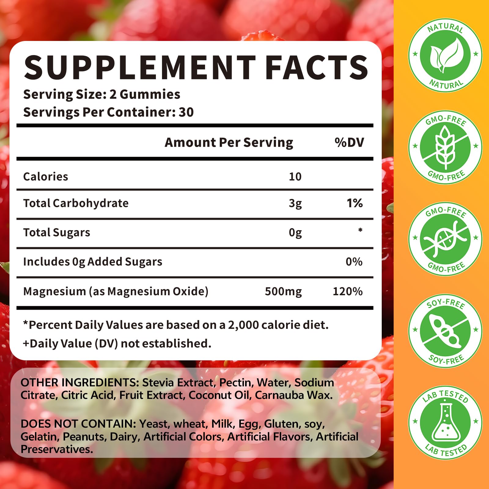 HUUAYAO Magnesium Oxide Gummies 500mg natural strawberry flavour close-up