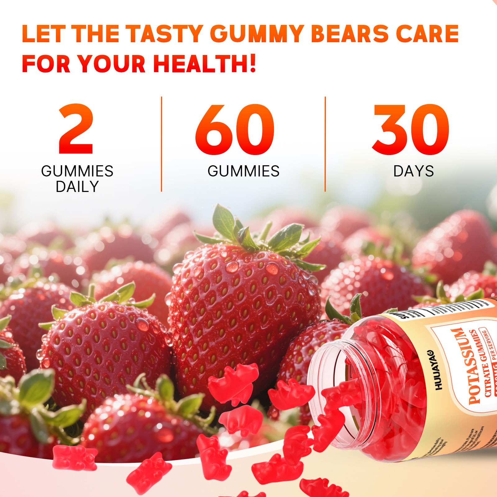 HUUAYAO Potassium Citrate Gummies lifestyle scene with fruits