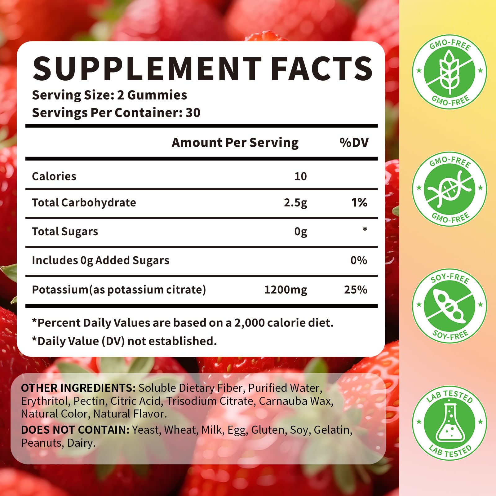 HUUAYAO Potassium Citrate Gummies natural strawberry flavour close-up