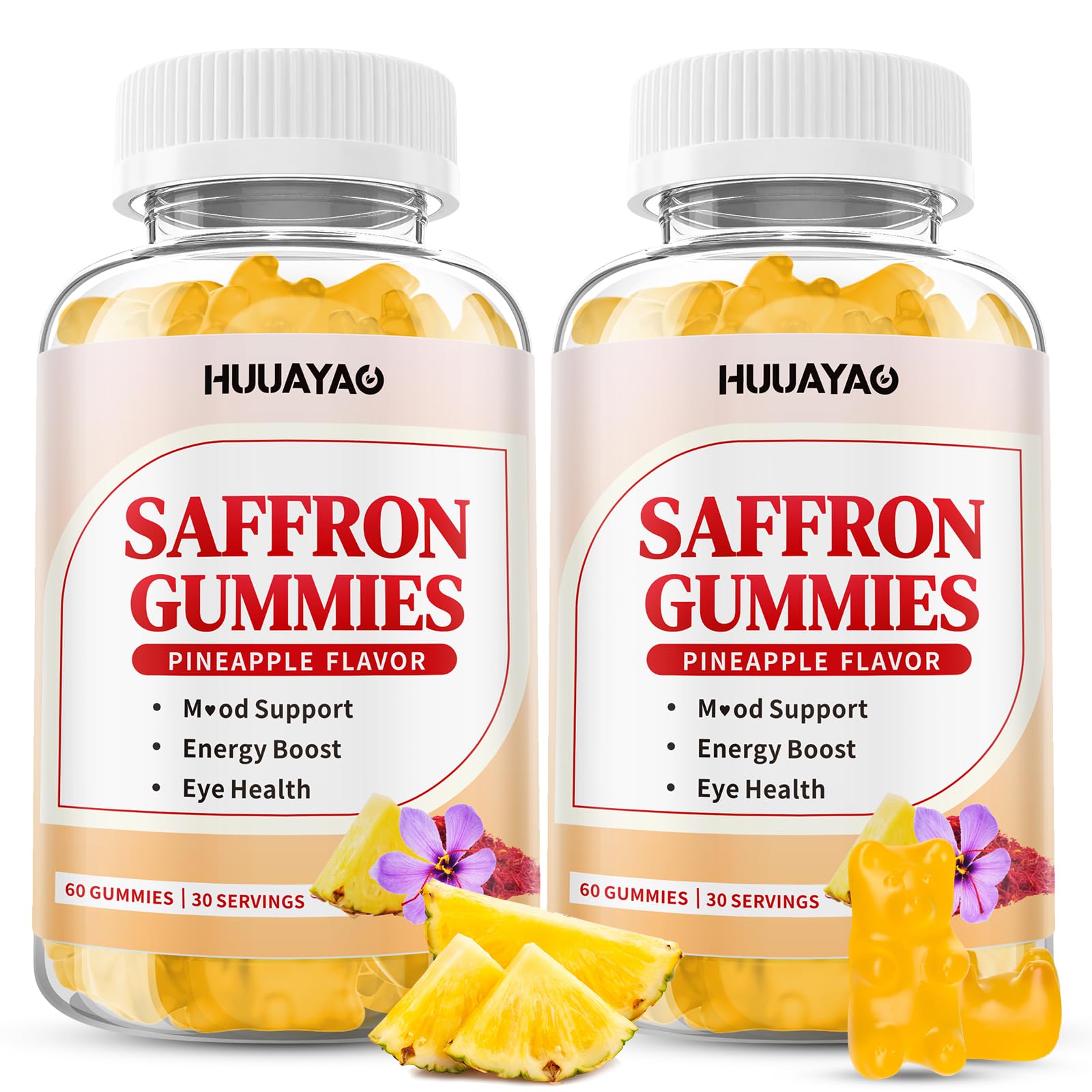 HUUAYAO Saffron Gummies 10-IN-1 front view with packaging