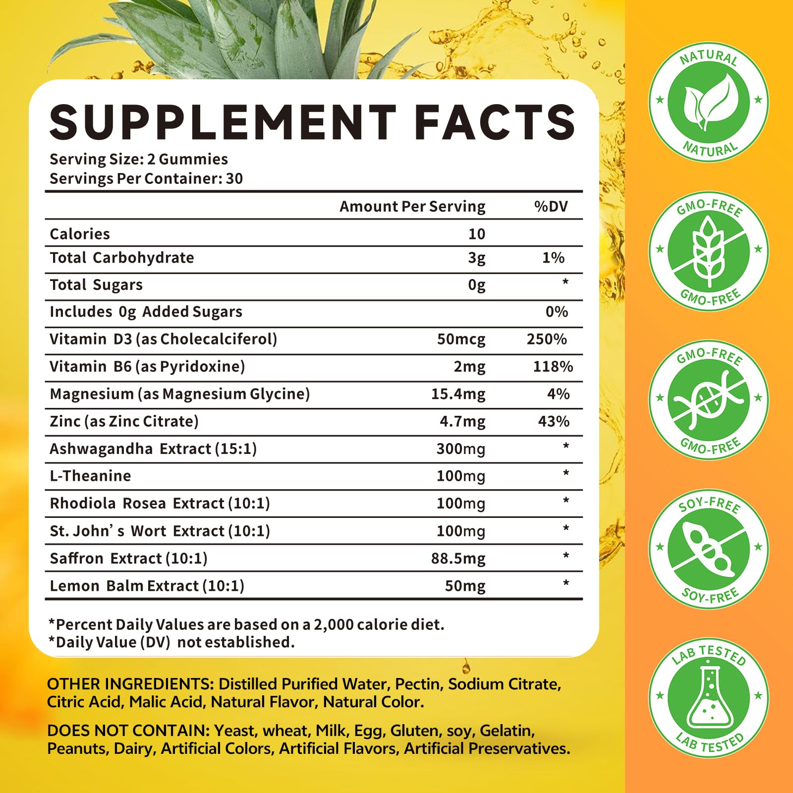 HUUAYAO Saffron Gummies 10-IN-1 natural pineapple flavour close-up