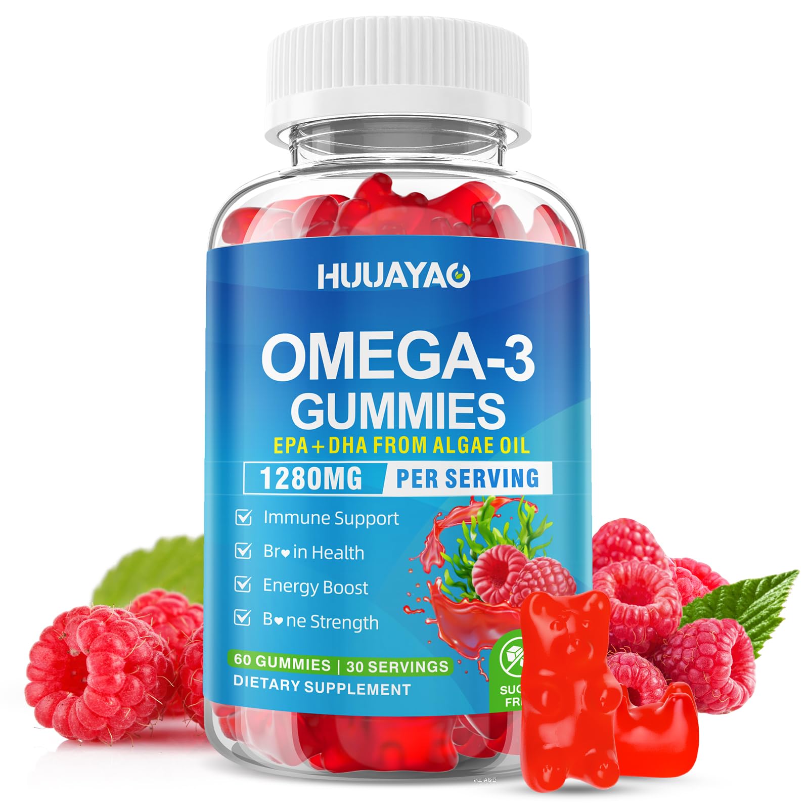 HUUAYAO Vegan Omega-3 Gummies front view with packaging