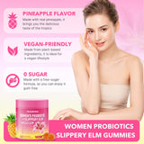 HUUAYAO Women Probiotics Slippery Elm Gummies on a wooden table