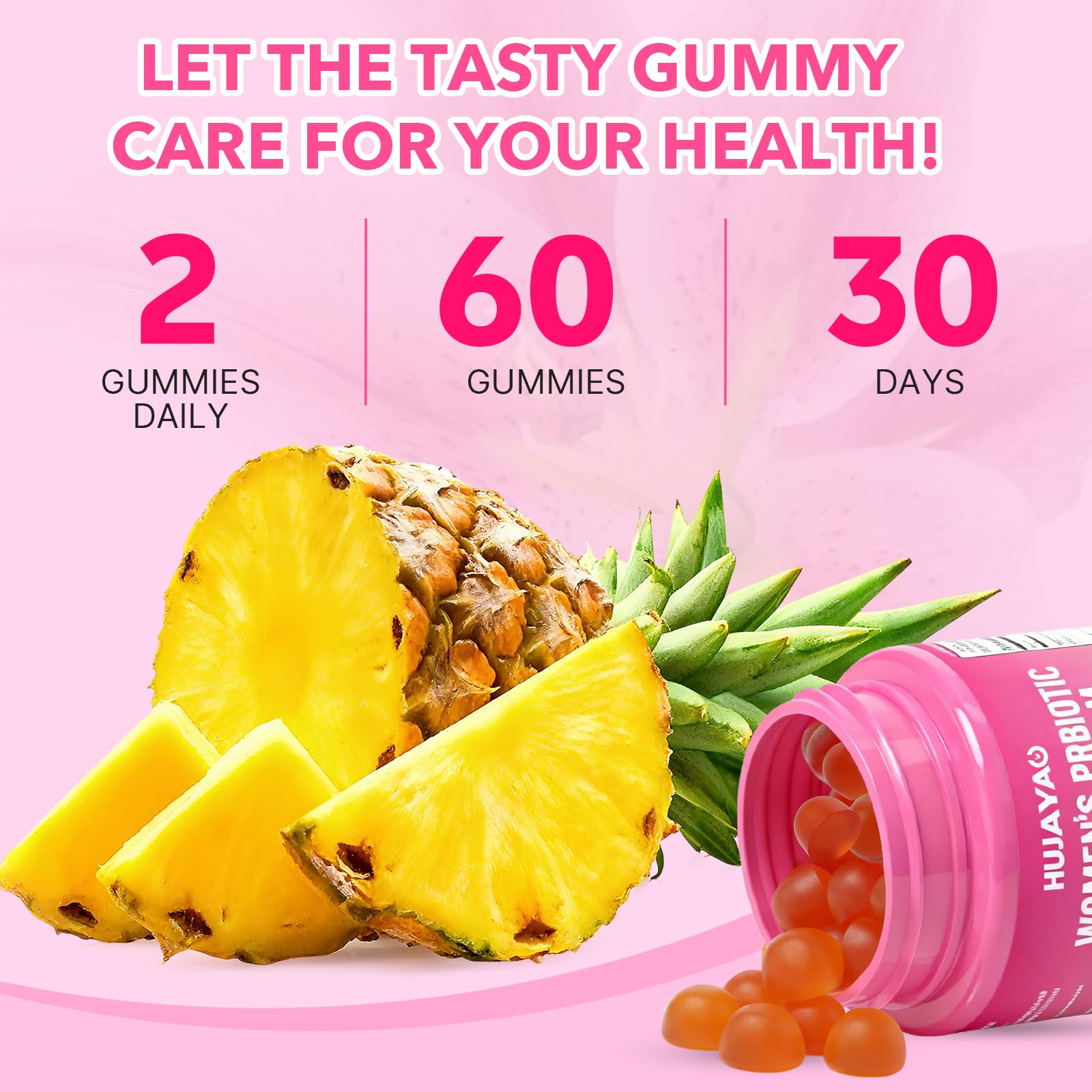 HUUAYAO Women Probiotics Slippery Elm Gummies with a glass of water