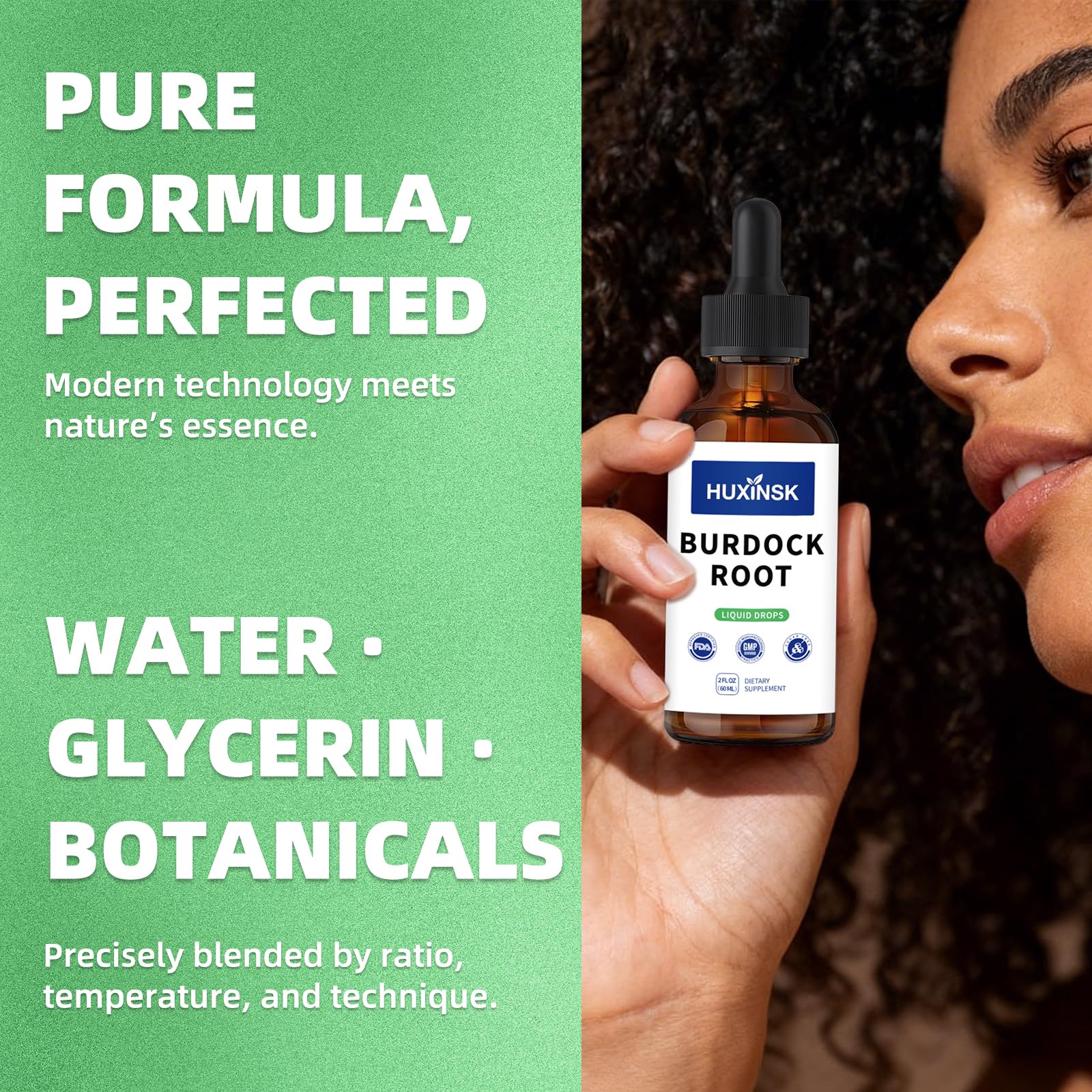 HUXINSK Burdock Root Liquid Extract 60ml on wooden table
