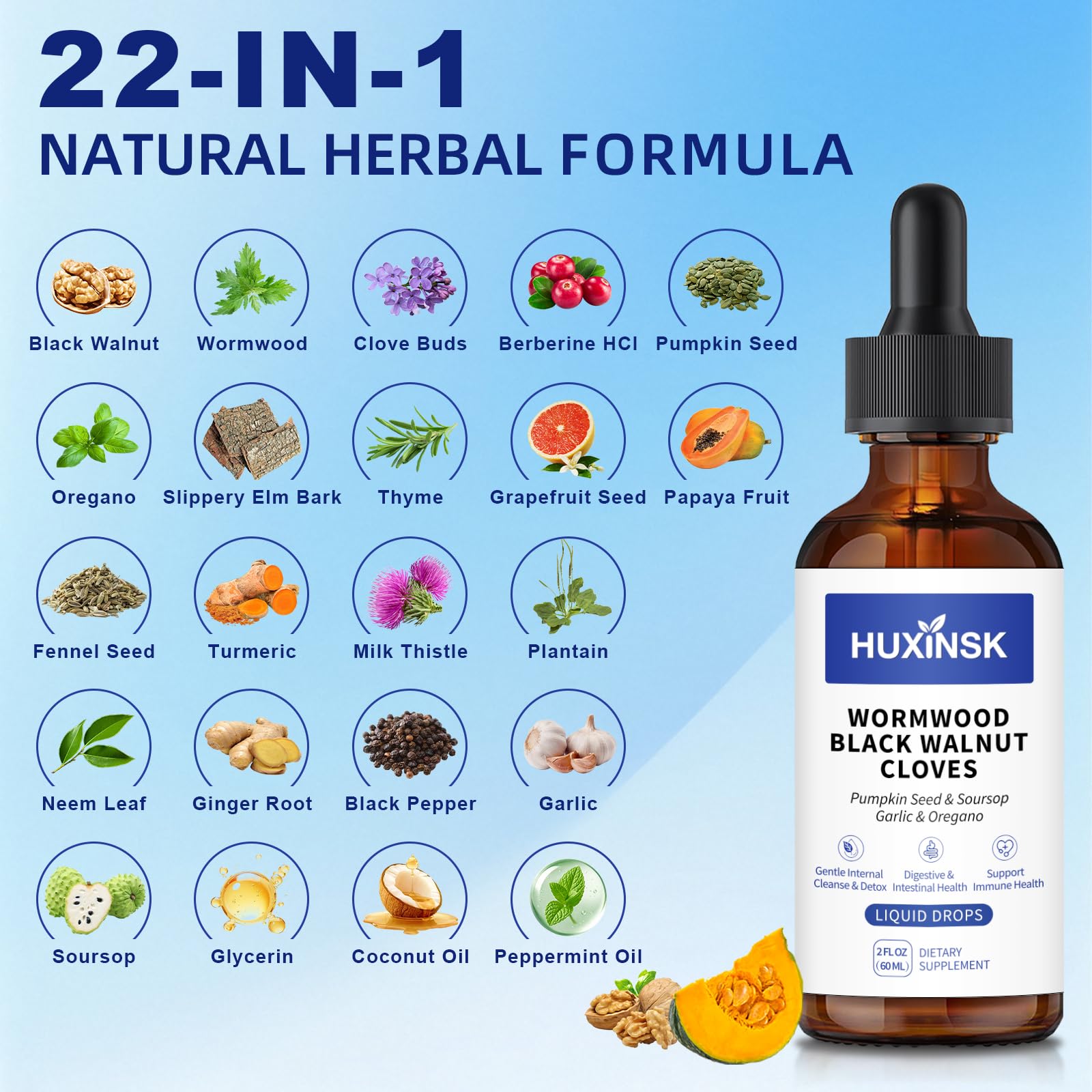 HUXINSK Herbal Parasite Cleanse 141g bottle side view