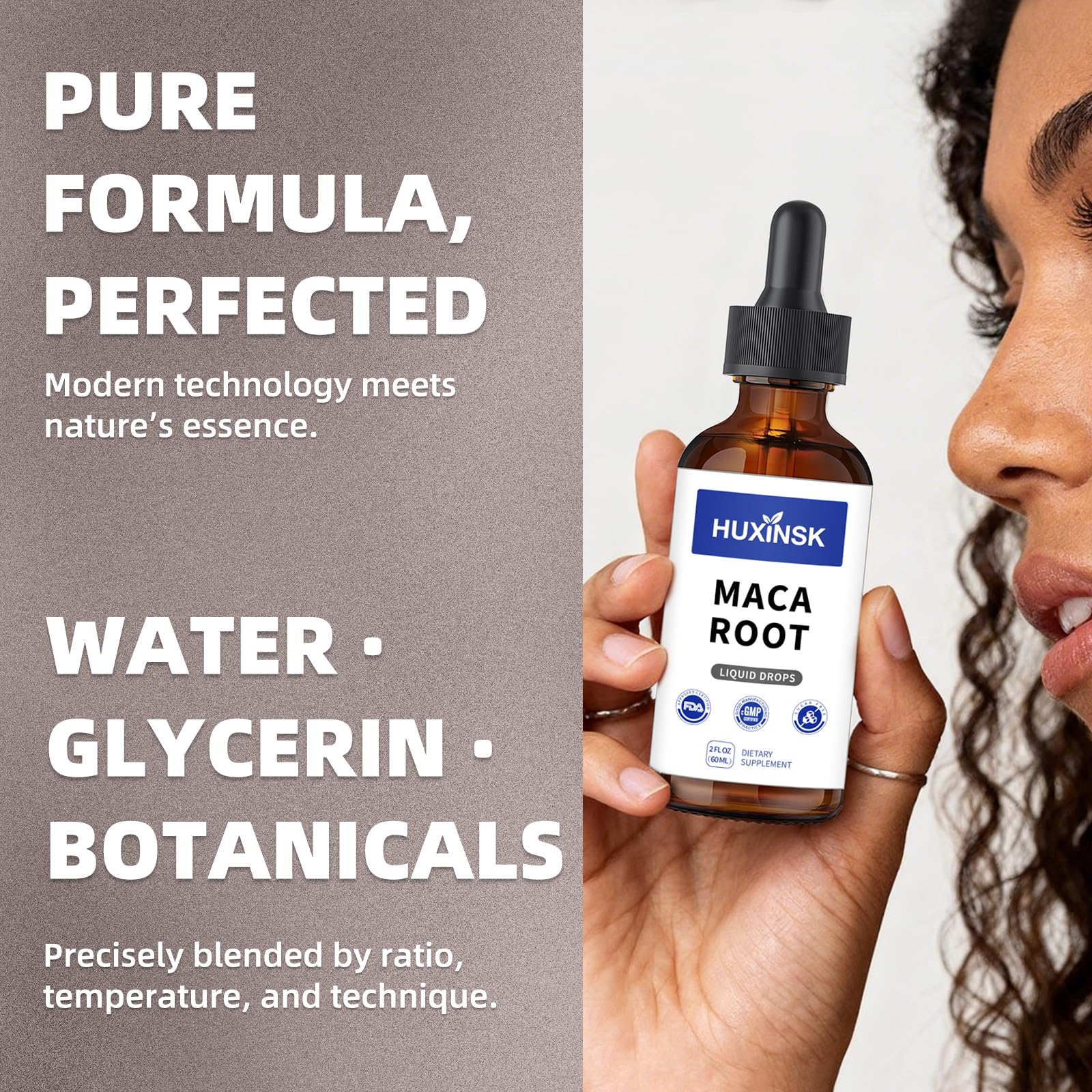 HUXINSK Maca Root Liquid Drops back view showing details