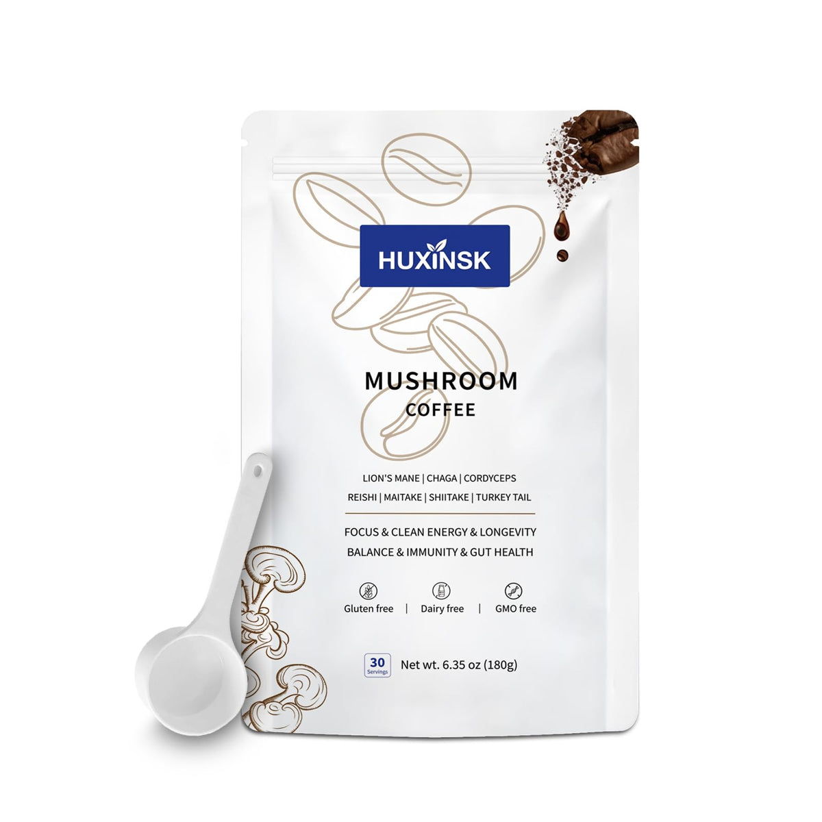HUXINSK Mushroom Coffee 191g front view with packaging