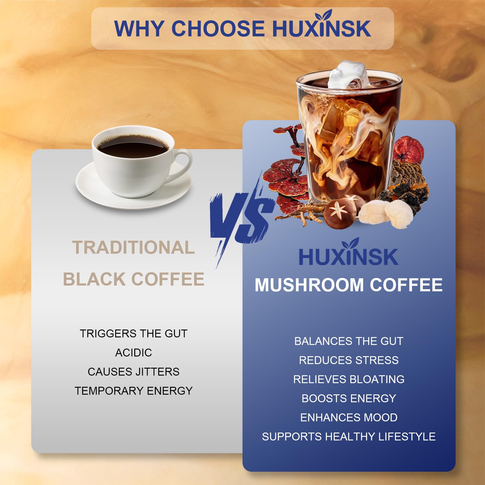 HUXINSK Mushroom Coffee 191g mixed in a cup