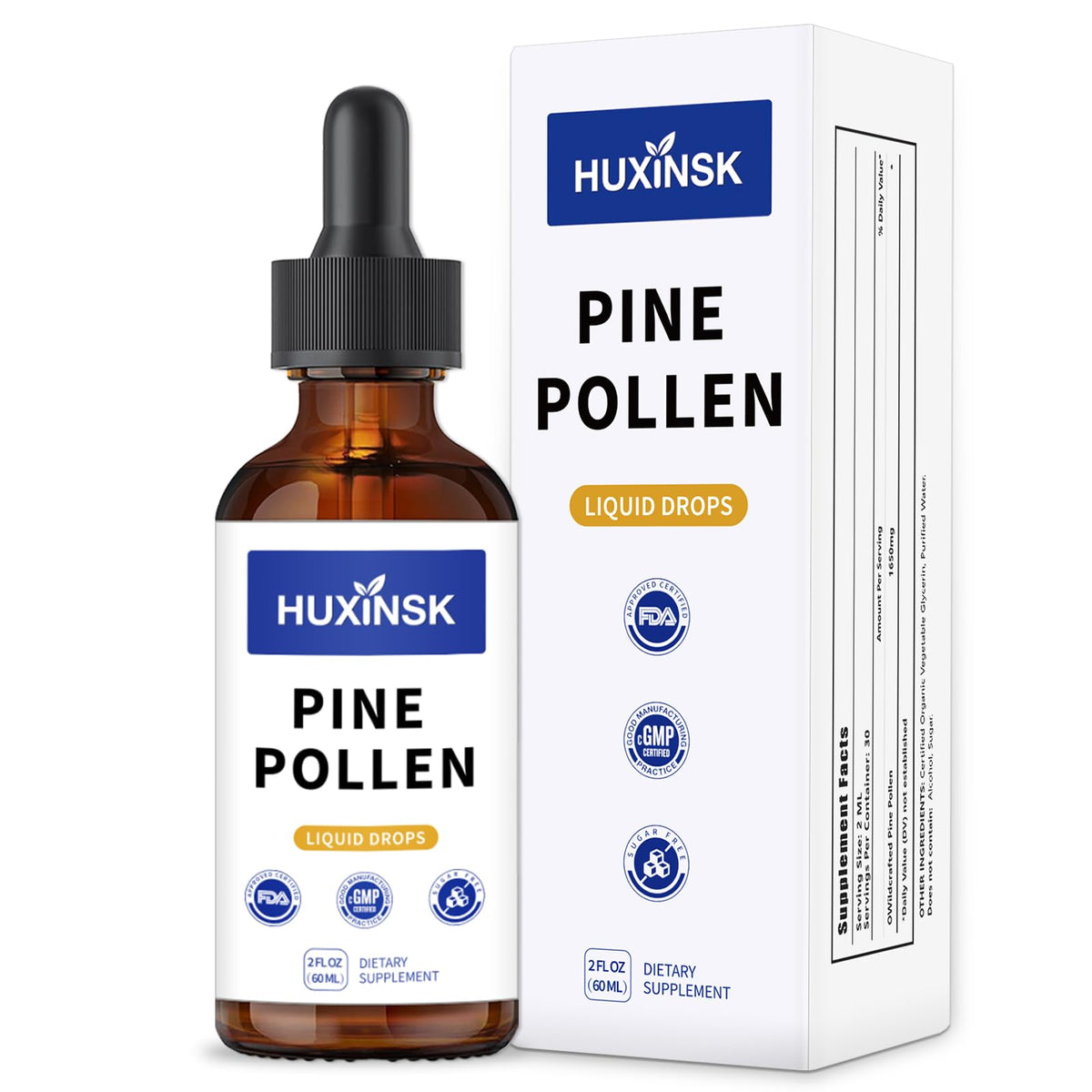 HUXINSK Pine Pollen Liquid Drops 60ml front view