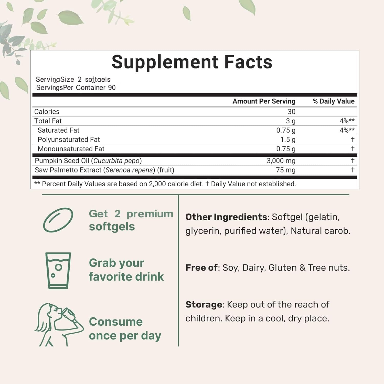 HWAXIGO Pumpkin Seed Oil with Saw Palmetto softgels in bottle