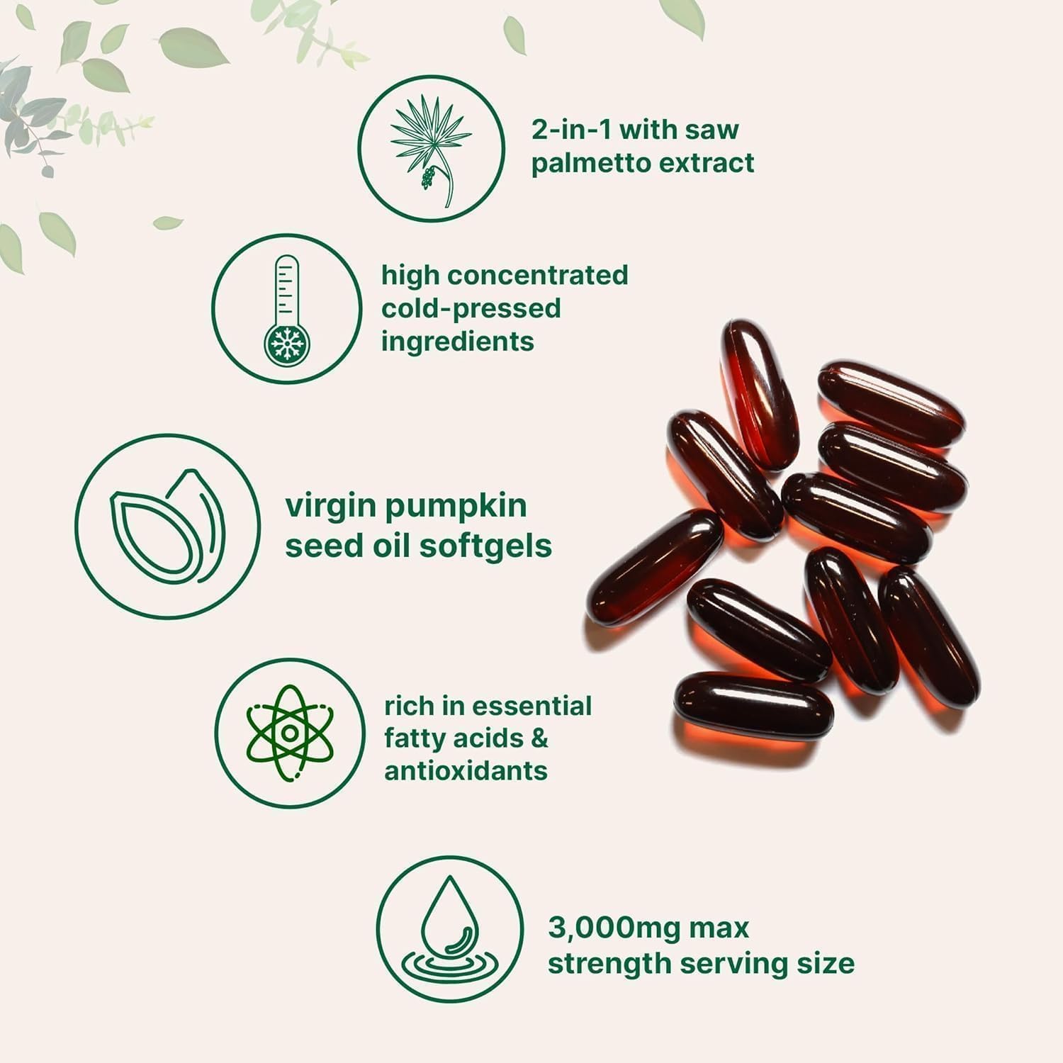 HWAXIGO Pumpkin Seed Oil with Saw Palmetto softgels on a table